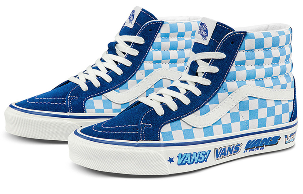 Vans SK8 38 DX checkerboard non-slip lightweight high-top sneakers for men and women with the same blue and white