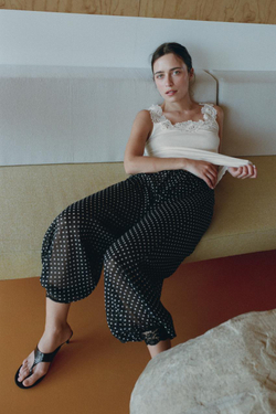 ZARA ТОП В РУБЧИК С КРУЖЕВОМ, ЭКРЮ