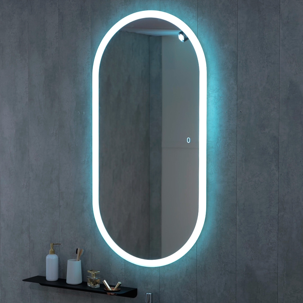 Зеркало с подсветкой Виола, 50х100 см (сенсорный выключатель, регулировка яркости, универсальная ориентация, холодный свет 6000К)