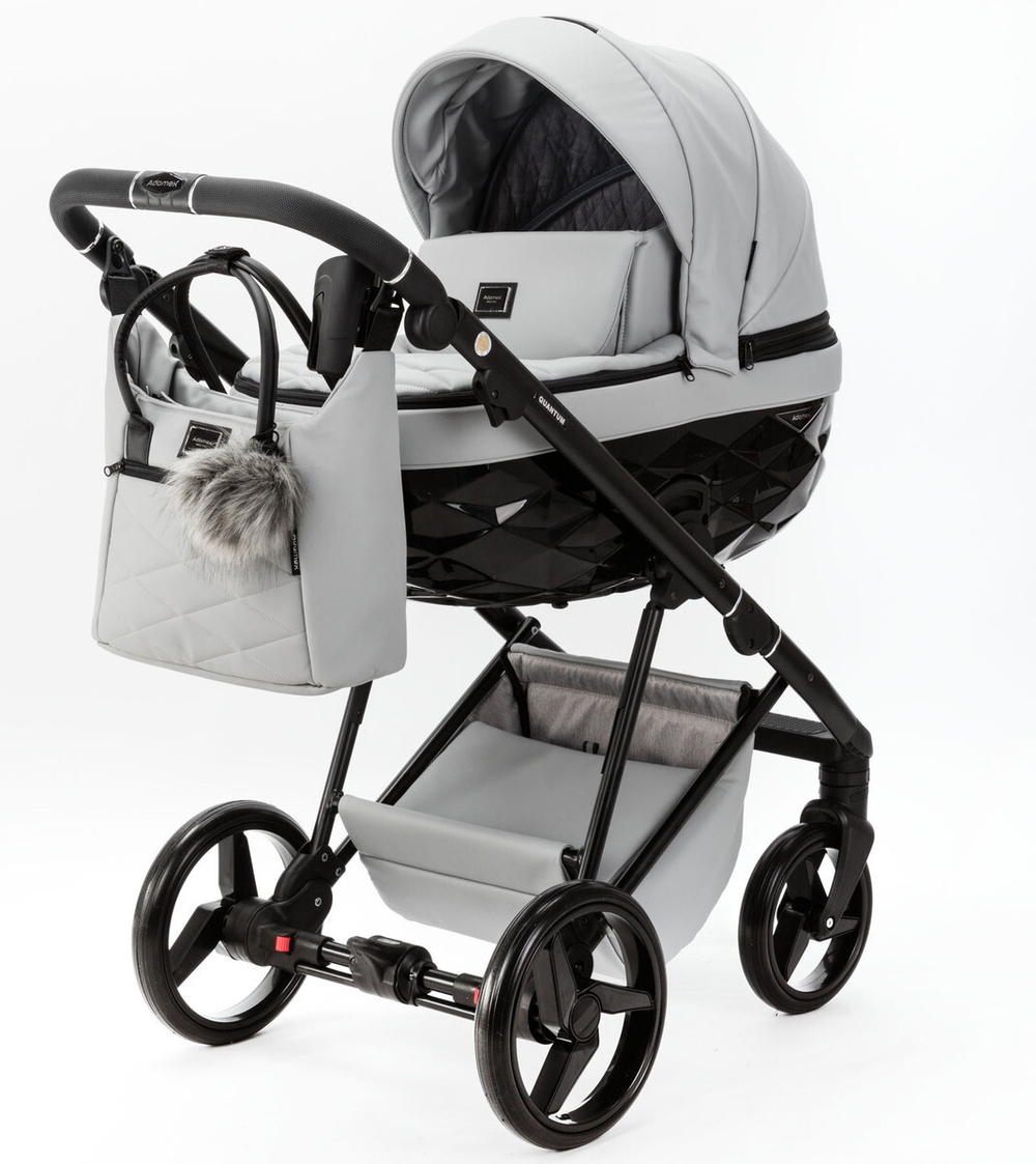Детская коляска Adamex Quantum Deluxe 3 в 1 Q-SA3-K (СВ.СЕРАЯ КОЖА 100%)