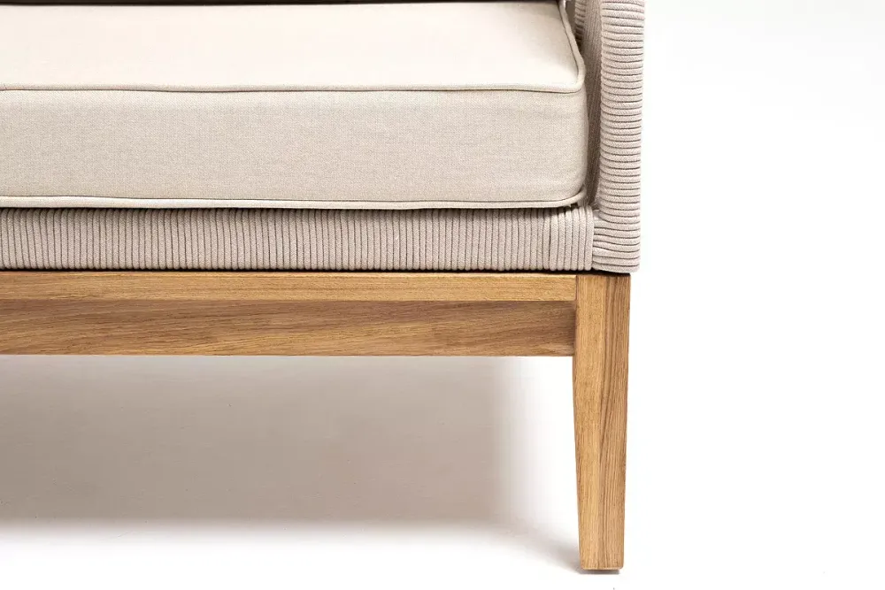 "Канны" диван 2-местный плетеный из роупа, основание дуб, роуп бежевый круглый, ткань бежевая 15052