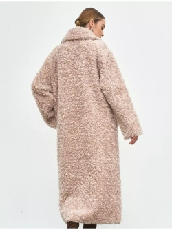 Шуба чебурашка длинная из овечьей шерсти, розово-бежевая, SilverFox