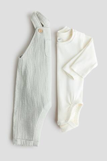 H&M Комплект из 2 предметов, светло-зеленый/белый