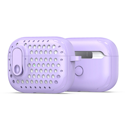 Усиленный чехол фиолетового цвета от Dux Ducis для наушников Airpods Pro 2, серия PECM Series Case, в комплекте с карабином