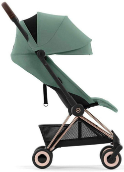 Коляска Cybex Coya Rosegold Frame Cloud G i-Size Fog Grey 2 в 1 Leaf Green с дождевиком и бампером
