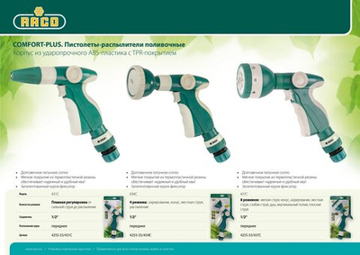 RACO 437C, 8 режимов, курок спереди, с соединителем 1/2″, пластиковый с TPR, поливочный пистолет (4255-55/437C)