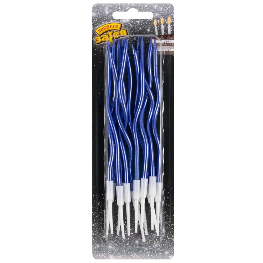 Свечи для торта «Волна» в синем цвете 13 см, 12 шт