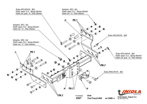 Фаркоп IMIOLA E.027 Ford Transit 2000-2014 без ступеньки(паспорт и сертификат в комплекте)(без электрики)