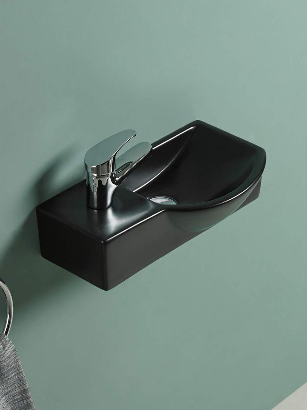 Раковина подвесная (матовая черная)  WeltWasser WW AISBACH 7940 MT-BL L 400х220х120