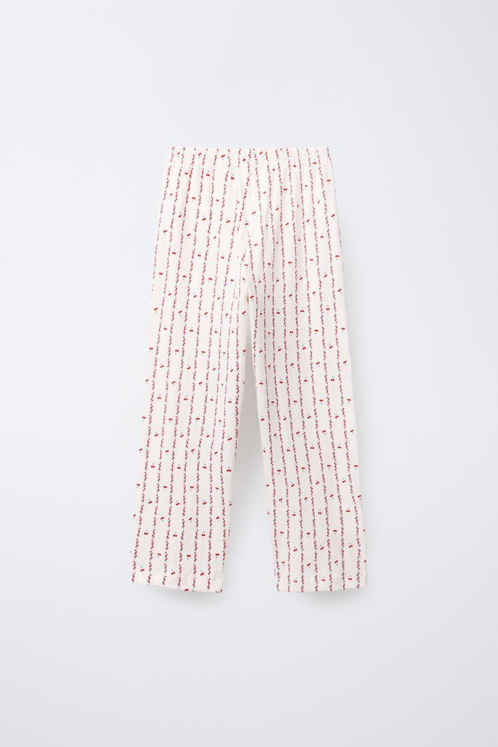 ZARA ПИЖАМА: РУБАШКА И БРЮКИ С ПРИНТОМ «ВИШНИ И ЦВЕТЫ», ЭКРЮ