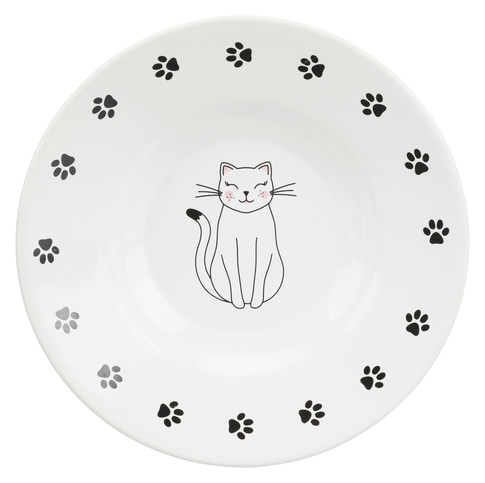 Миска керамическая с кошкой, 0,2 л/ø 15 см, белый, Trixie