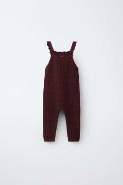 ZARA ТРИКОТАЖНЫЙ КОМБИНЕЗОН С АЖУРНЫМ УЗОРОМ И КАШЕМИРОМ ,БАКЛАЖАННЫЙ