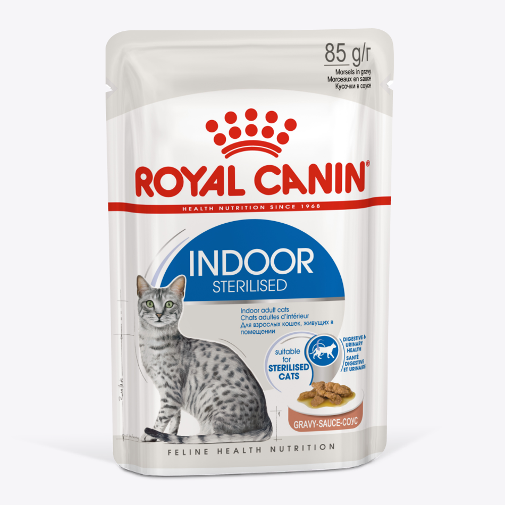 Пауч Royal Canin Indoor Sterilised для взрослых кастрированных и стерилизованных кошек, живущих в помещении, кусочки в соусе Пауч Royal Canin Indoor Sterilised для взрослых кастрированных и стерилизованных кошек, живущих в помещении, кусочки в соусе