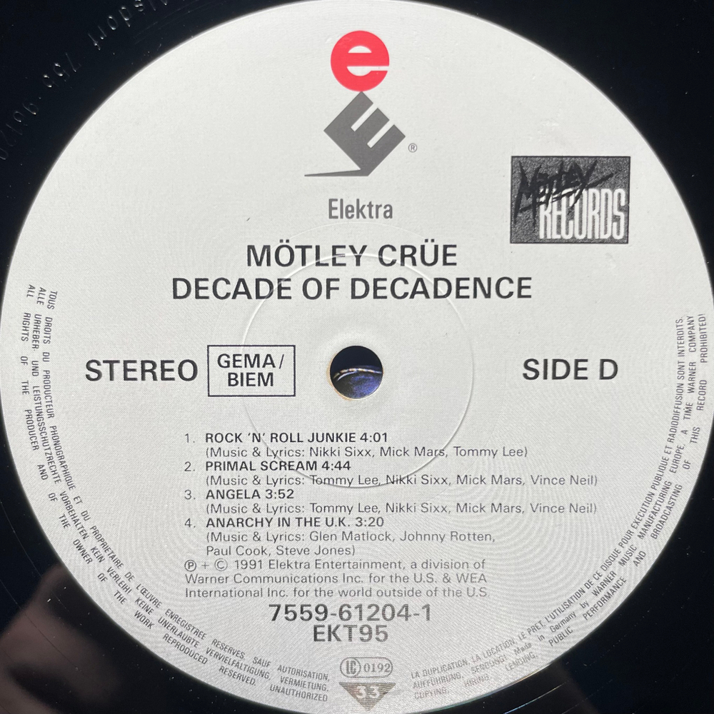 Mötley Crüe ‎– Decade Of Decadence '81-'91 2LP (Германия 1991г.)