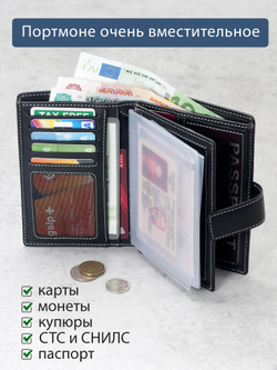 195 R - Портмоне 5в1 с отделениями для документов, RFID защитой