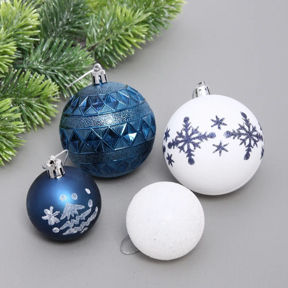 Набор шаров «Snow shine» 7 см + 5 см (24 предмета), Сапфир/белый