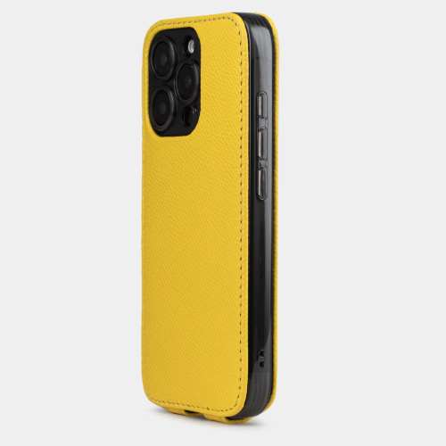 Чехол iPhone 16 Pro натуральная кожа сафьяно, желтого цвета