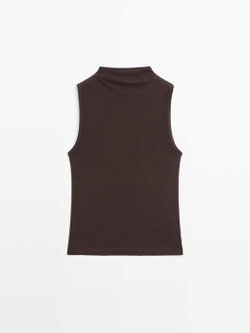 Massimo Dutti Топ из 100% хлопка с воротником, коричневый