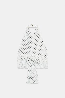 ZARA ТОП С ГОРЛОВИНОЙ ХАЛТЕР В ГОРОШЕК, БЕЛЫЙ/ЧЕРНЫЙ