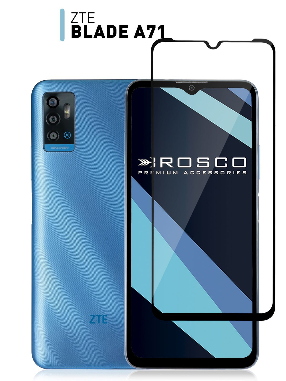 Защитное стекло ROSCO для ZTE Blade A71 (арт. ZTE-BLADEA71-FSP-GLASS-BLACK )