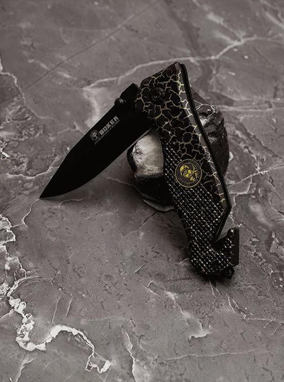 Складной нож тактический BOKER Черный с карабином