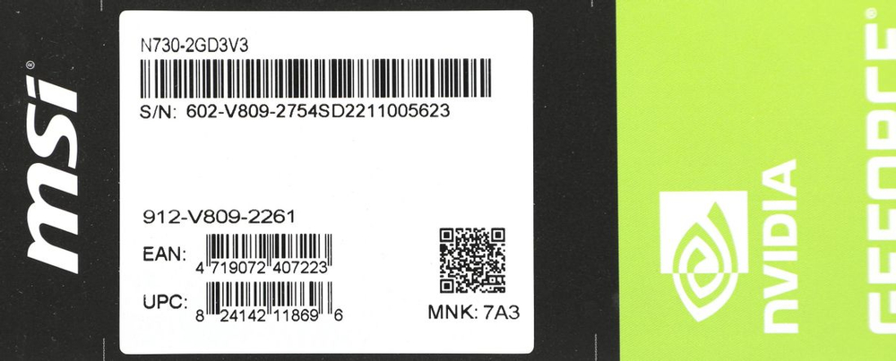 Видеокарта MSI NVIDIA  GeForce GT 730 N730-2GD3V3 2ГБ DDR3, Ret