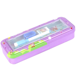 Пенал с наполнением, металлический 2 отделения Alingar, линейка 15 см, 1 ч/г каран, 1 точил, 1 ласт, 1 флом, 75 х 210 мм, "Hello friend", ассорти