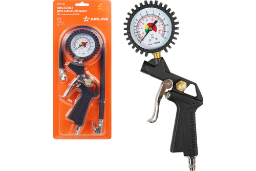 Пневматический пистолет для накачки шин с манометром 8 атм AIRLINE ATBU032