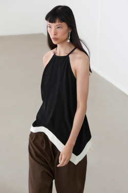 Massimo Dutti Длинный топ халтер с контрастными деталями, черный