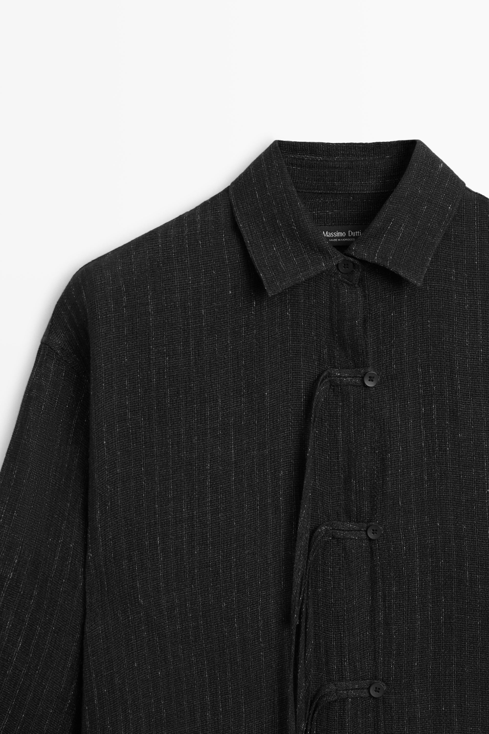 Massimo Dutti Блуза в полоску из смесового льна с пуговицами, черный