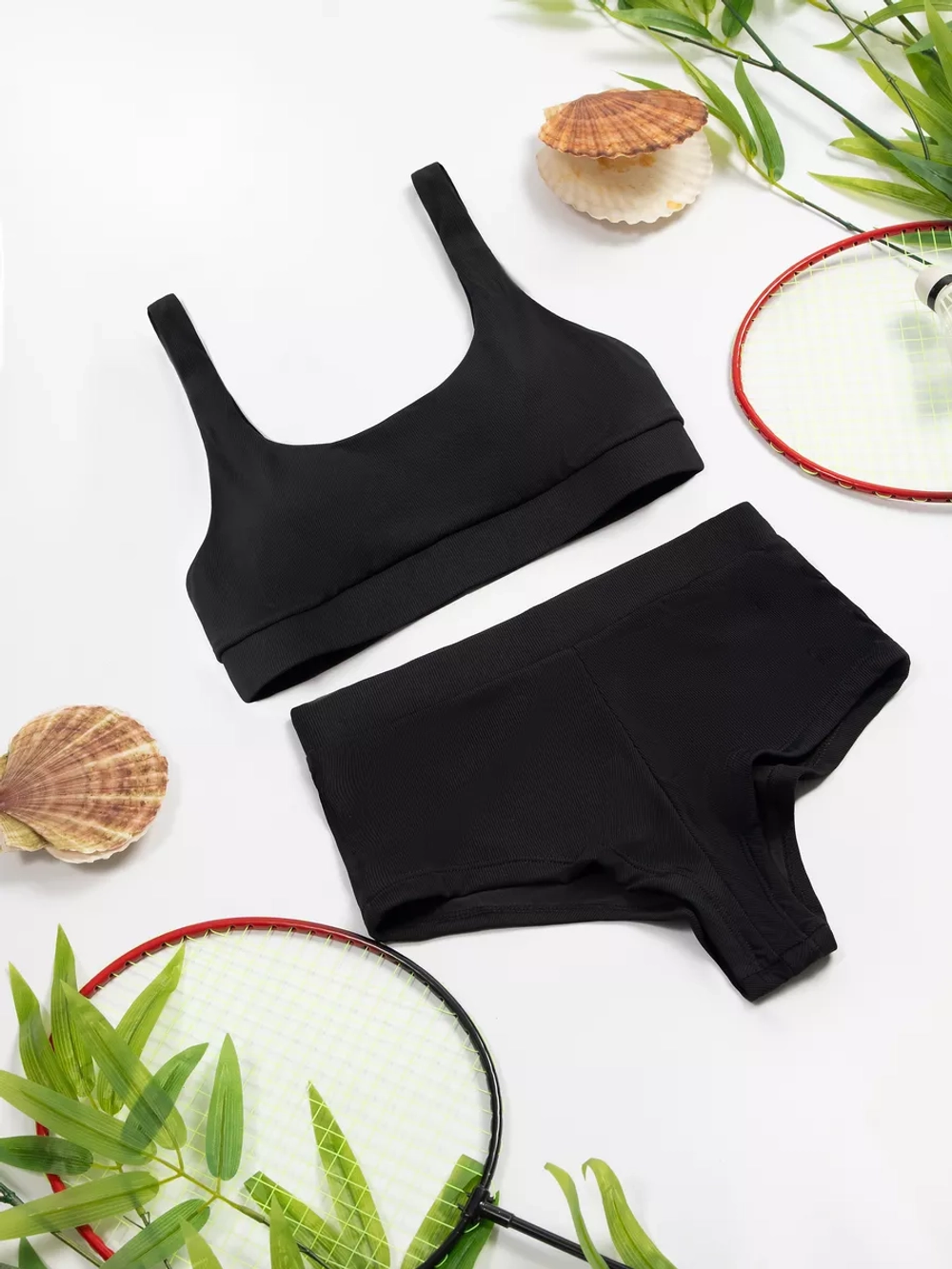 купальник в рубчик спортивный с шортами и топом