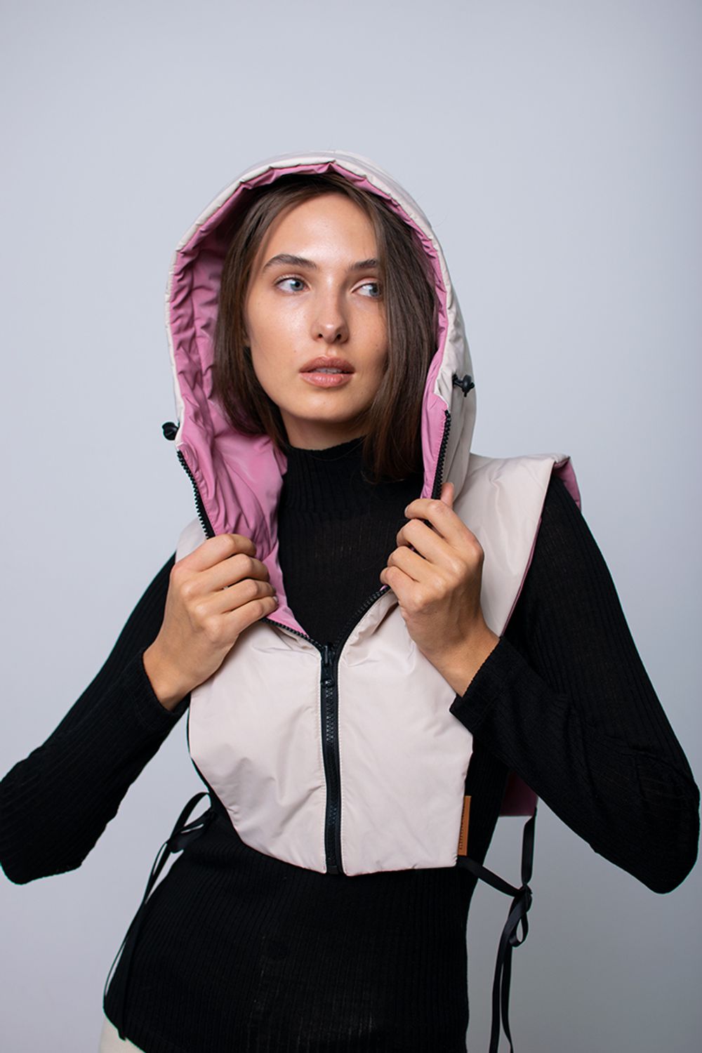 Капюшон-манишка Alexandra Talalay двухсторонняя AH002 бежевый-пурпурно-розовый