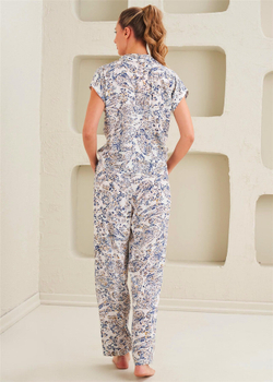 Женская Пижама 2-х предметная - Классический стиль, элегантность, короткий рукав - Салатовый узор - 10813