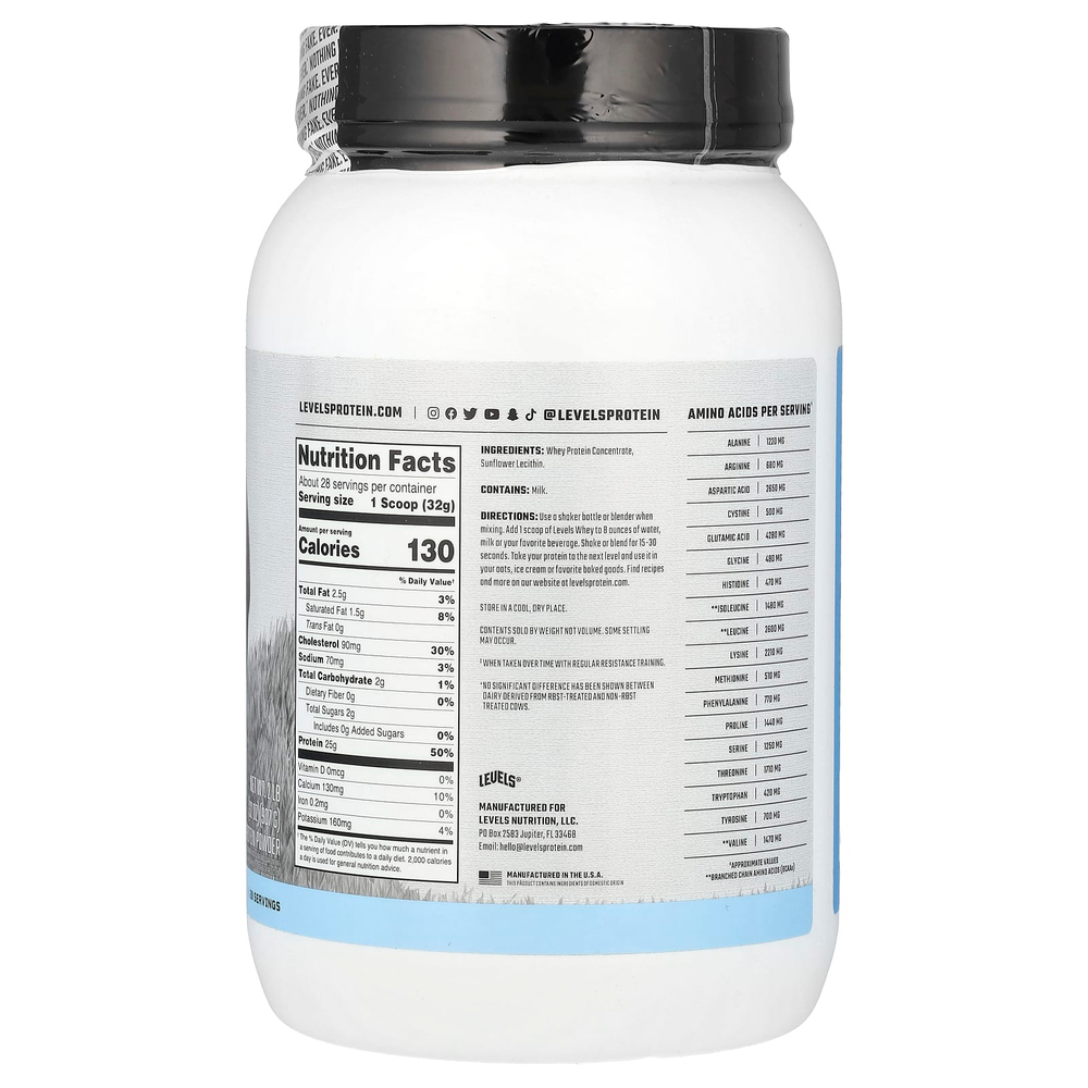 Levels, Порошок из сывороточного протеина травяного откорма, без добавок, 907 г (2 фунта)