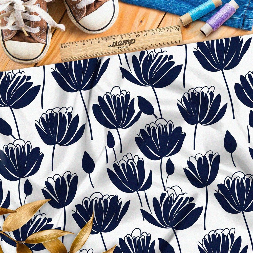 Ткань премиум атлас фантазийные цветы