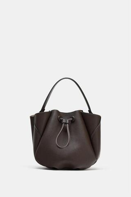 ZARA МИНИ-СУМКА-МЕШОК С ДЕКОРАТИВНОЙ СТРОЧКОЙ, КОРИЧНЕВЫЙ