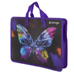 Папка с ручками 1 отделение, А4 265х335х90мм, Alingar, пластик, ручки тесьма, дизайн с двух сторон, молния сверхуг, "Неоновая бабочка"