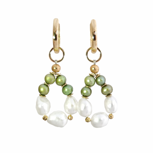Серьги с белым и зелёным жемчугом с-5009
