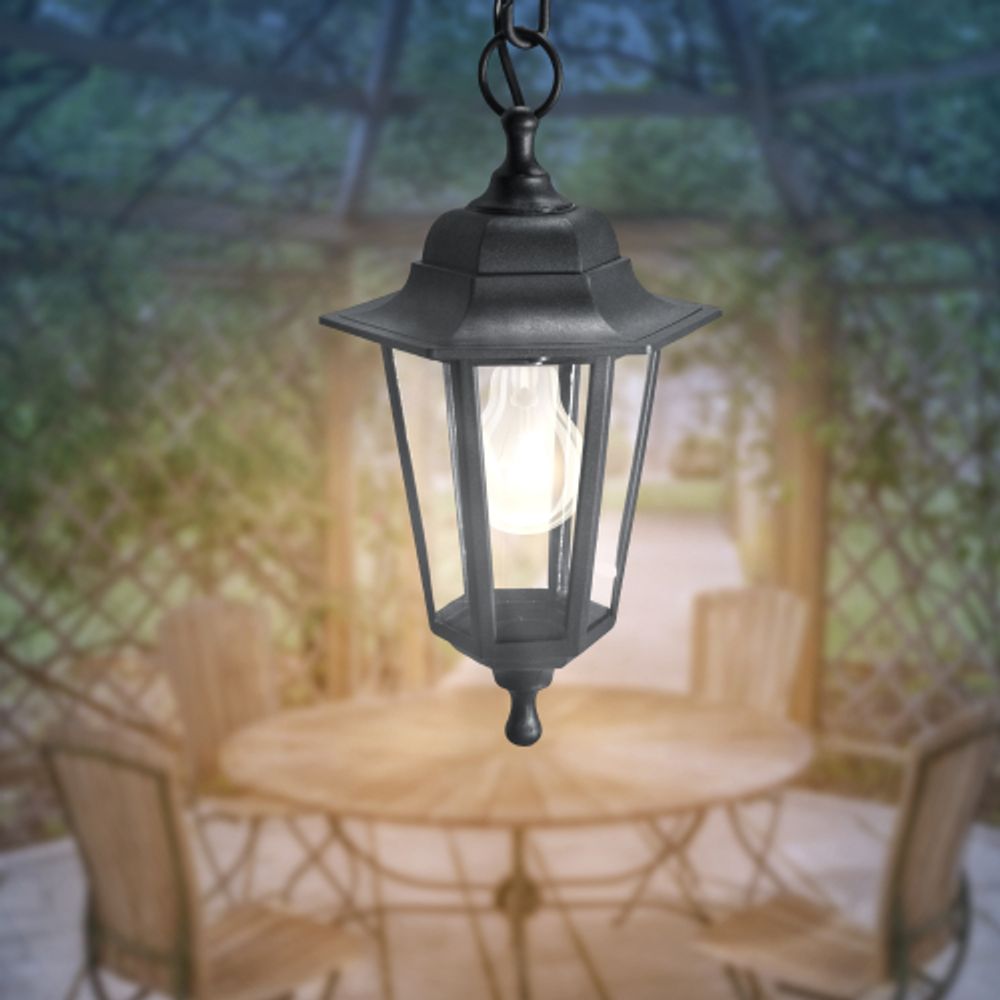 Садово-парковый светильник ЭРА НСУ 06-60-001 черный 6 гранный подвесной IP44 Е27 max60Вт