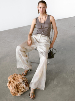 Massimo Dutti Струящиеся брюки прямого кроя с принтом, серо-синий