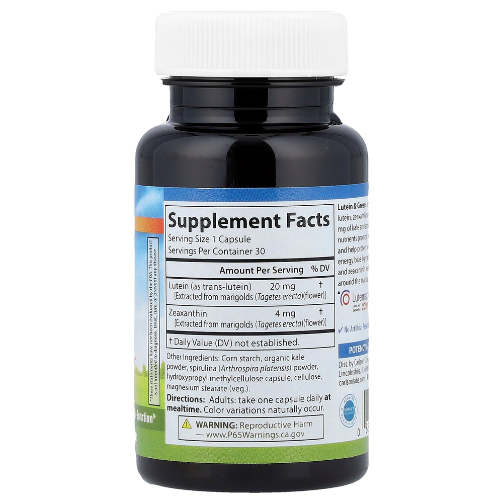 Carlson, Лютеин и зелень, 30 вегетарианских капсул