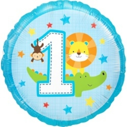 Шар (18"/46 см) Круг, Первый День рождения мальчика, Голубой 1 шт.