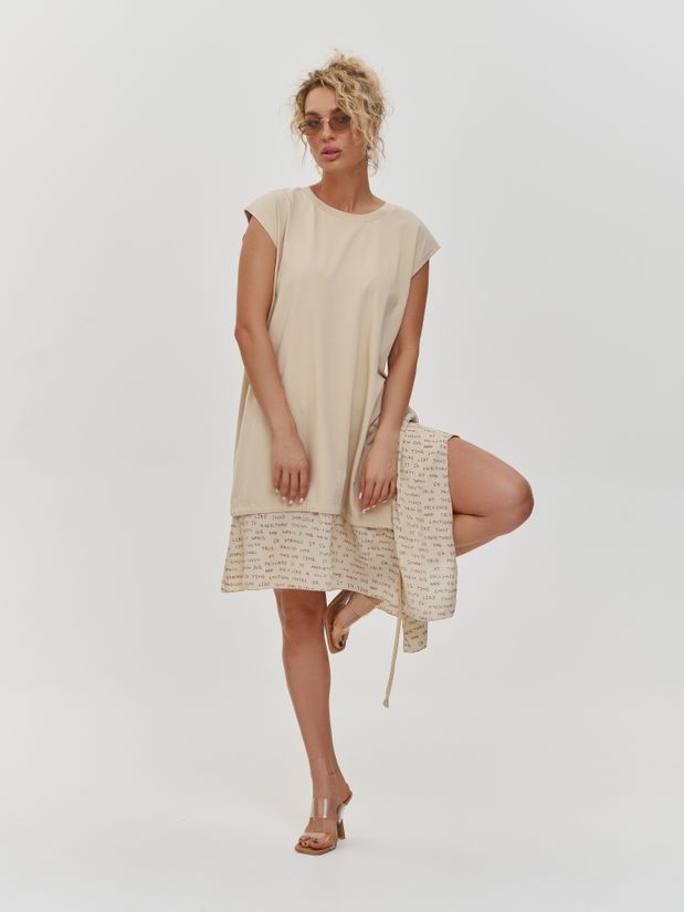 Платье с воланами буквы, бежевый