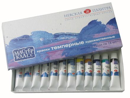 Краски темперные 12цв по 18мл, Невская Палитра Мастер Класс, картонная коробка
