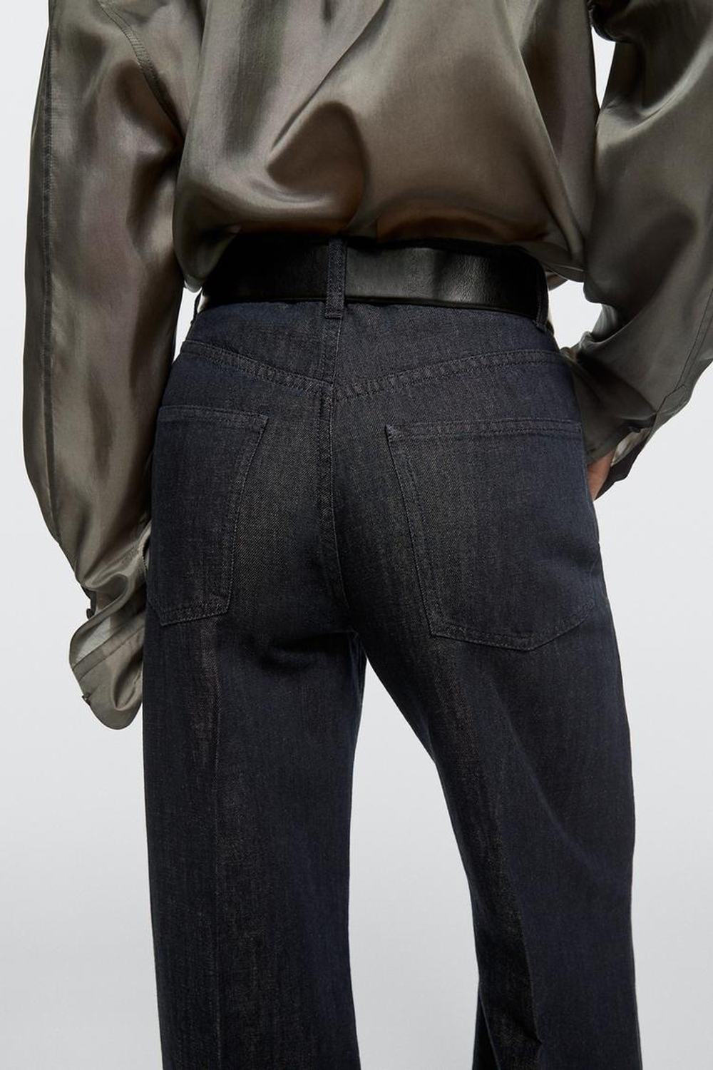 Massimo Dutti Джинсовые брюки-палаццо с высокой талией, темно-синий