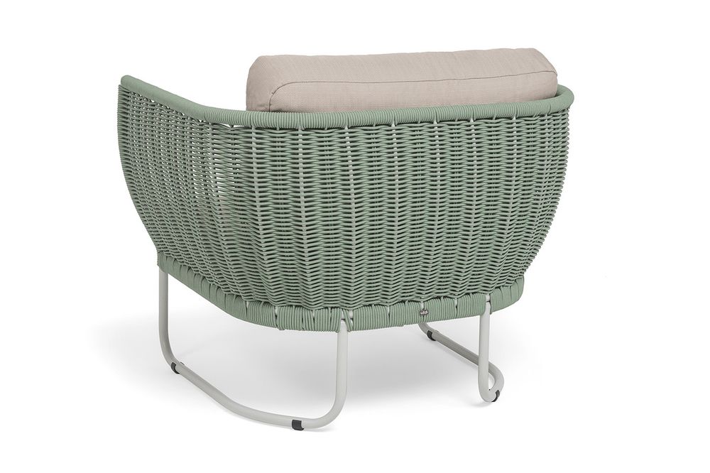 "Фиджи" кресло плетеное из роупа, каркас алюминий светло-серый (RAL7035) муар, роуп зеленый (4204) круглый tex, ткань Mossle бежевая