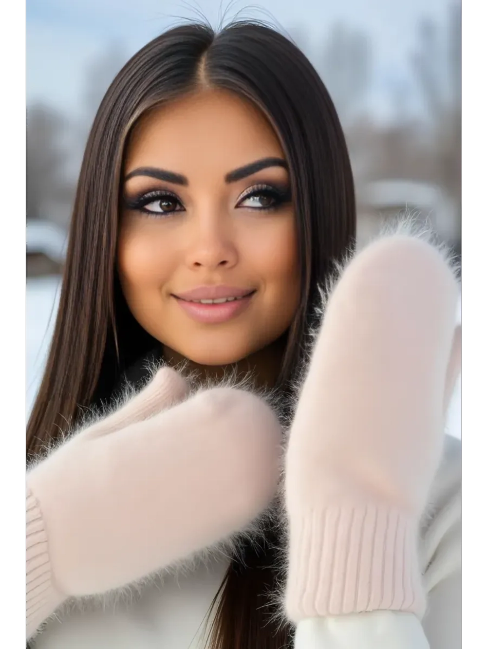 Варежки зимние теплые пушистые ангора