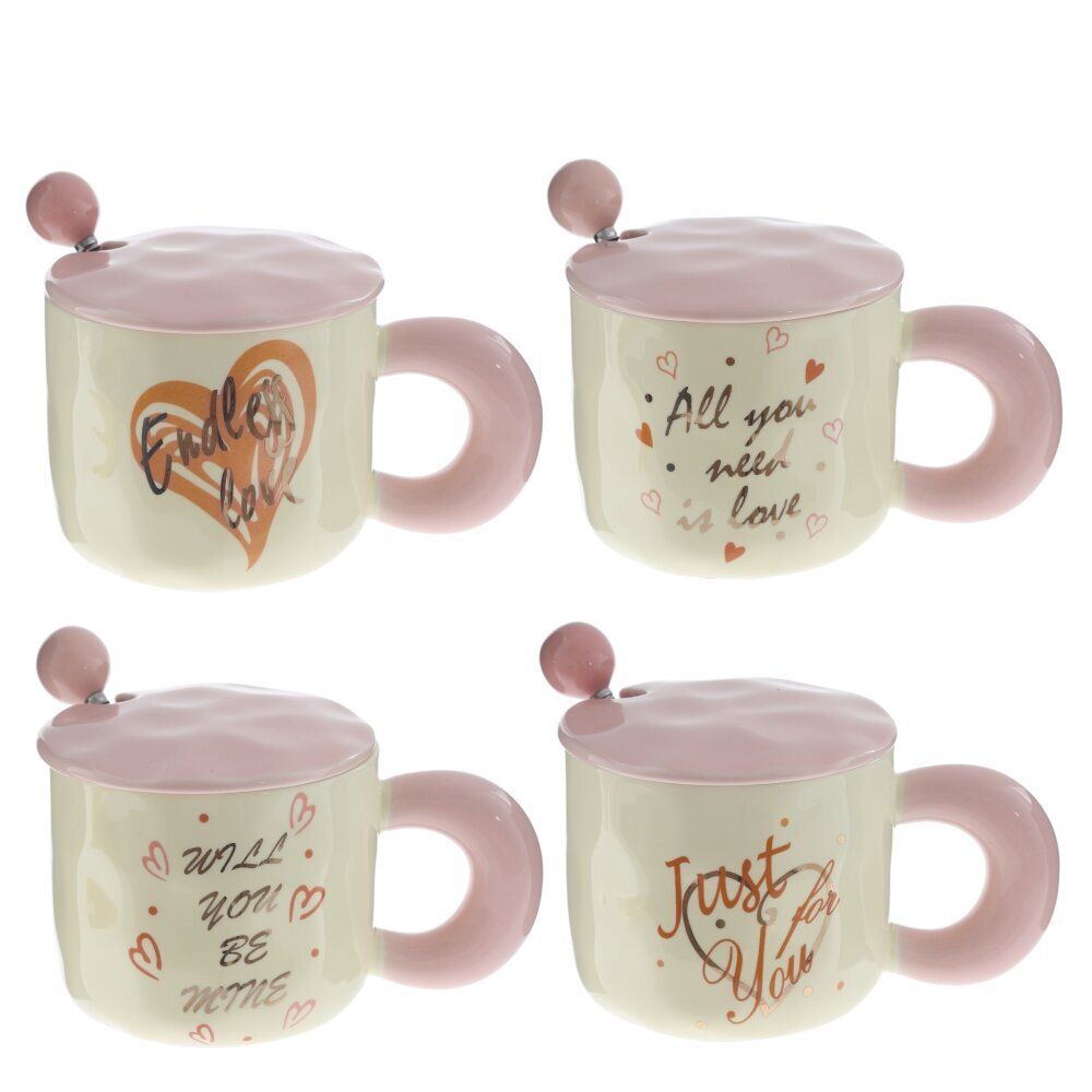 GAEM Кружка с крышкой и ложкой, 330 мл, L14 W9 H9 см, 4в.