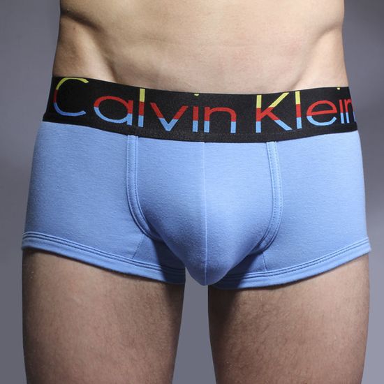 Мужские трусы боксеры голубые с черной разноцветной резинкой Calvin Klein Steel Multicolor Trunks Blue