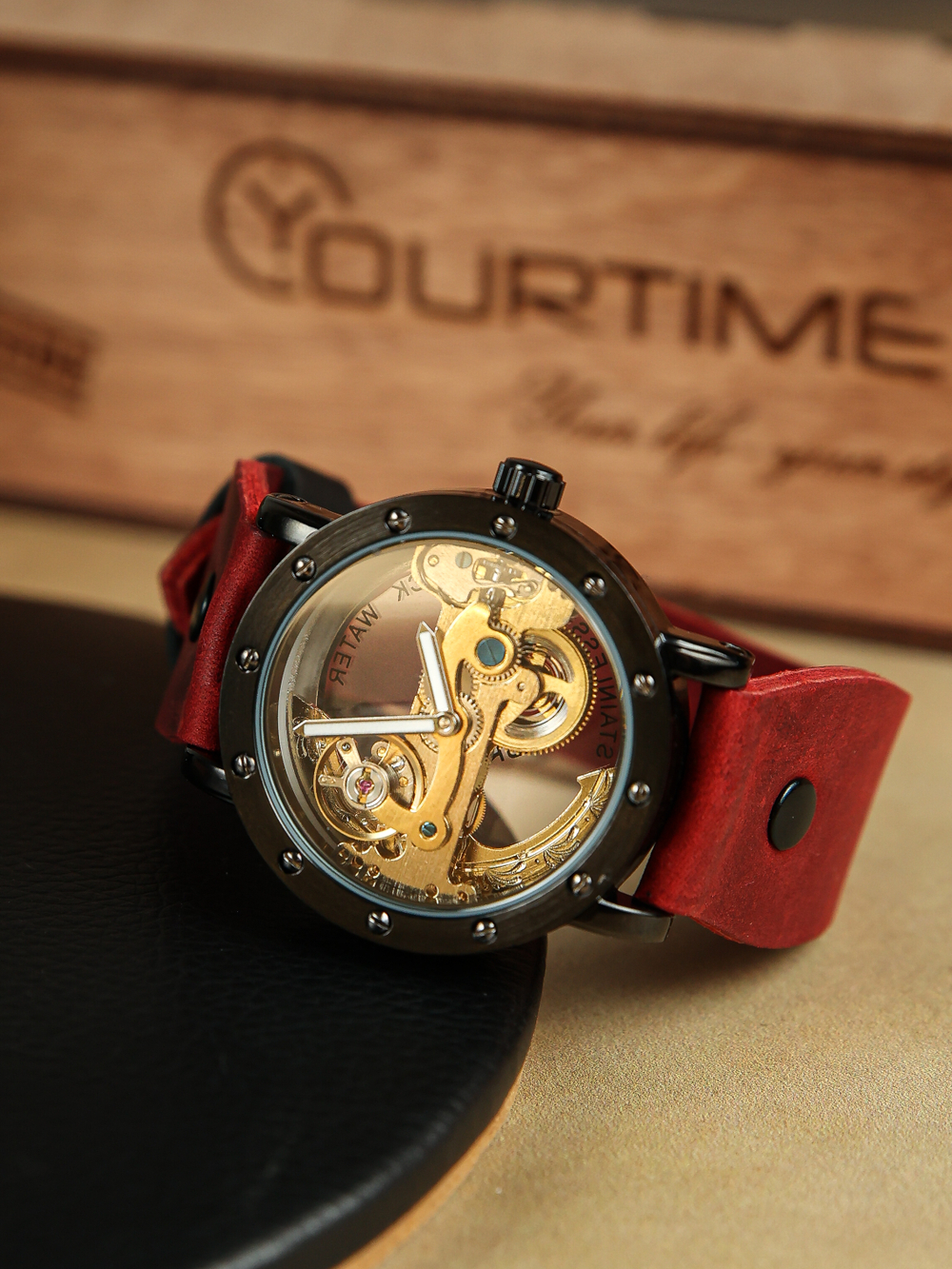 Часы скелетоны механические Power Black Red YOURTIME